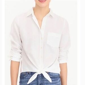 J. Crew White Linen-Cotton Button Down Shirt Tie Front Size XS
